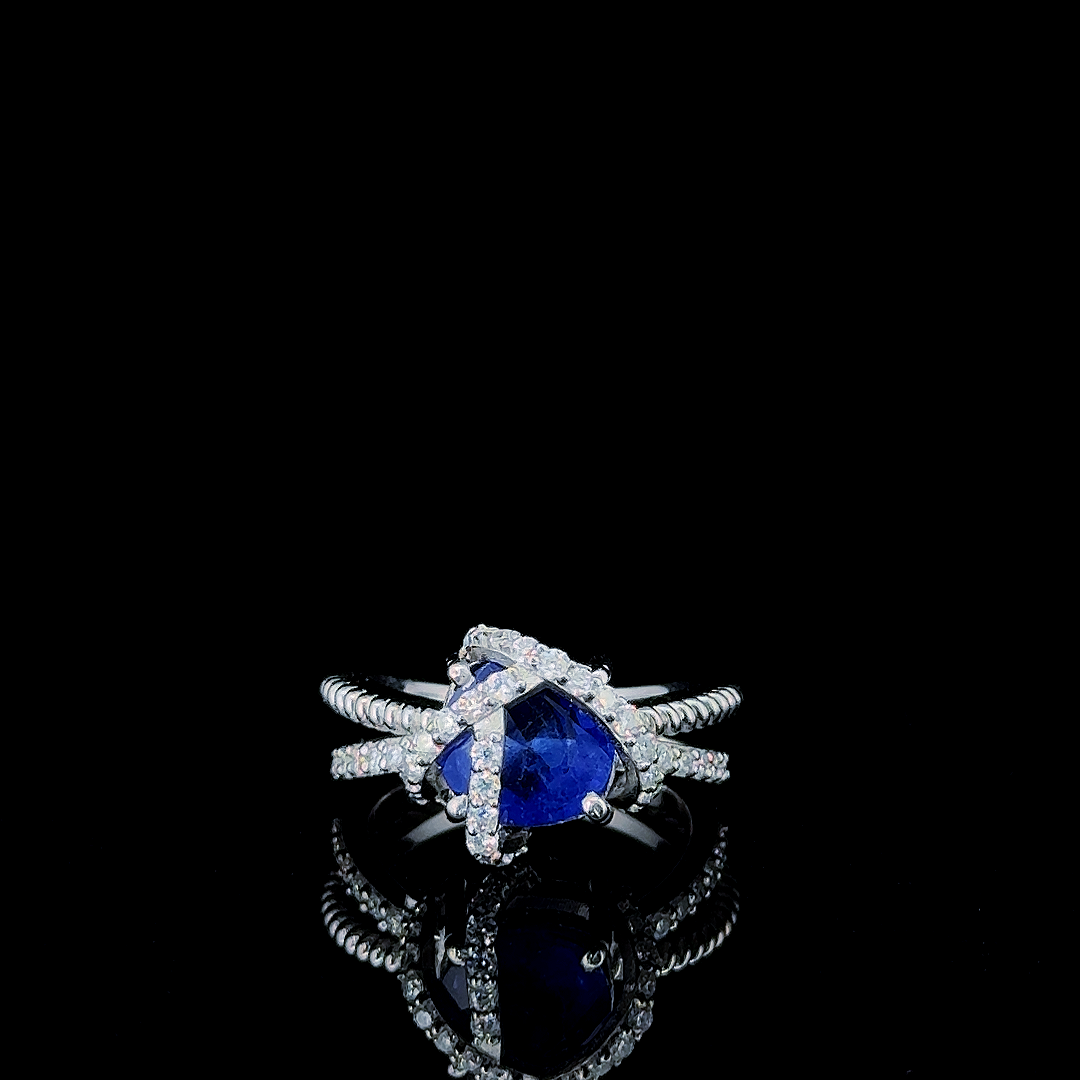 Blue Sapphire & Diamond Bypass Ring